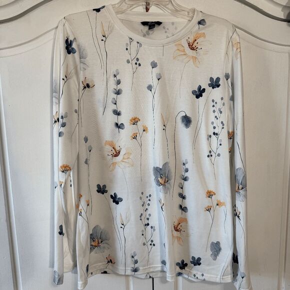 Shall We Tops - Shall We, Floral Pullover Tunic,‎ Long Sleeved, Scooped Neck